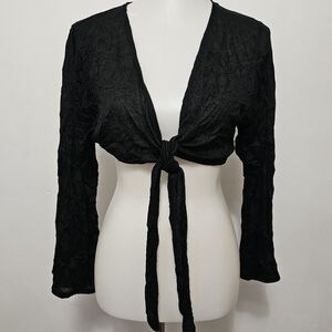 Vintage Hot Tempered 90s Black Crinkle Bolero Shrug Size 2X